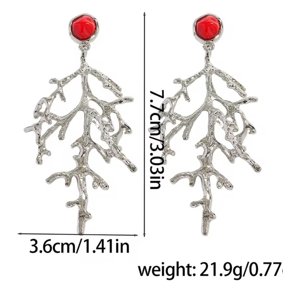 Zara Coral Tree Drop Dangle Earrings - Picture 6 of 6